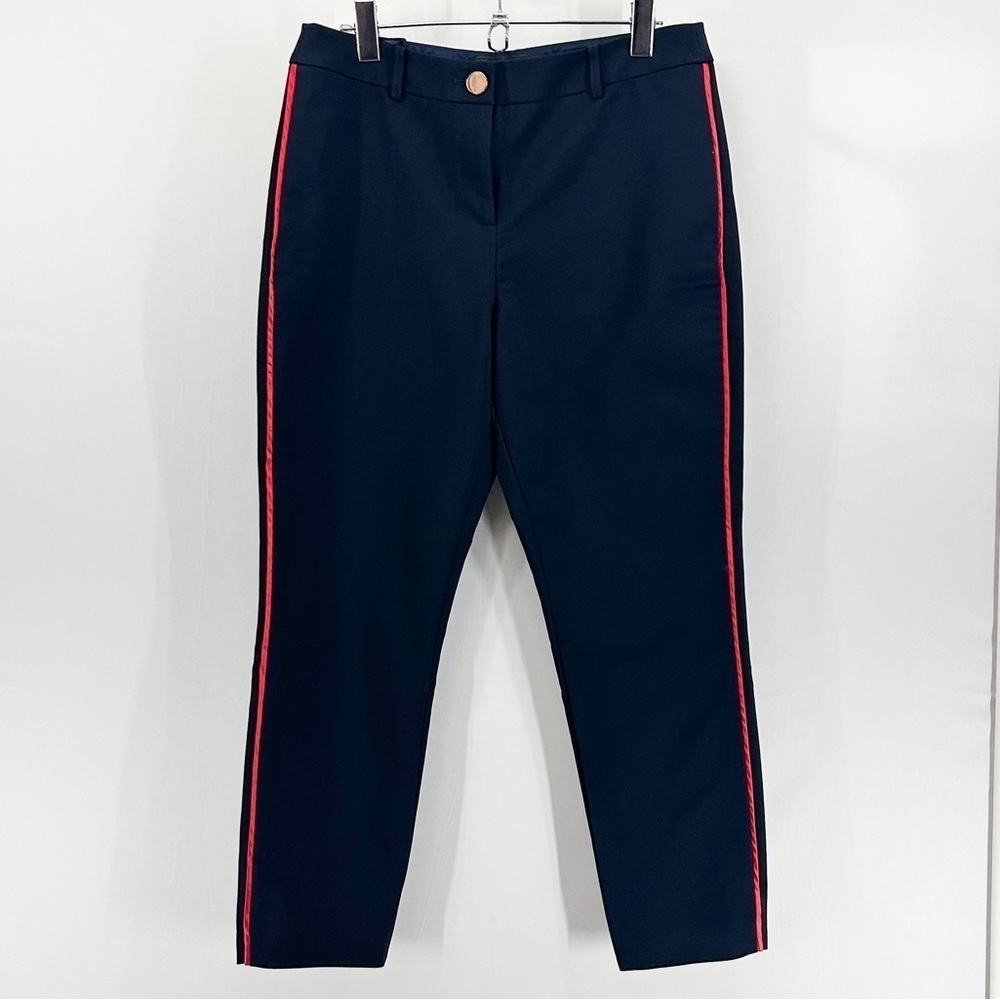 Ted Baker Rayyaa Navy Cropped Slim Dress Pants Contrast Red Piped Size 6